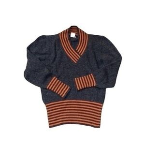Salvatore Ferragamo Vintage Angora Wool‎ Grey V-Neck Sweater Pullover Medium